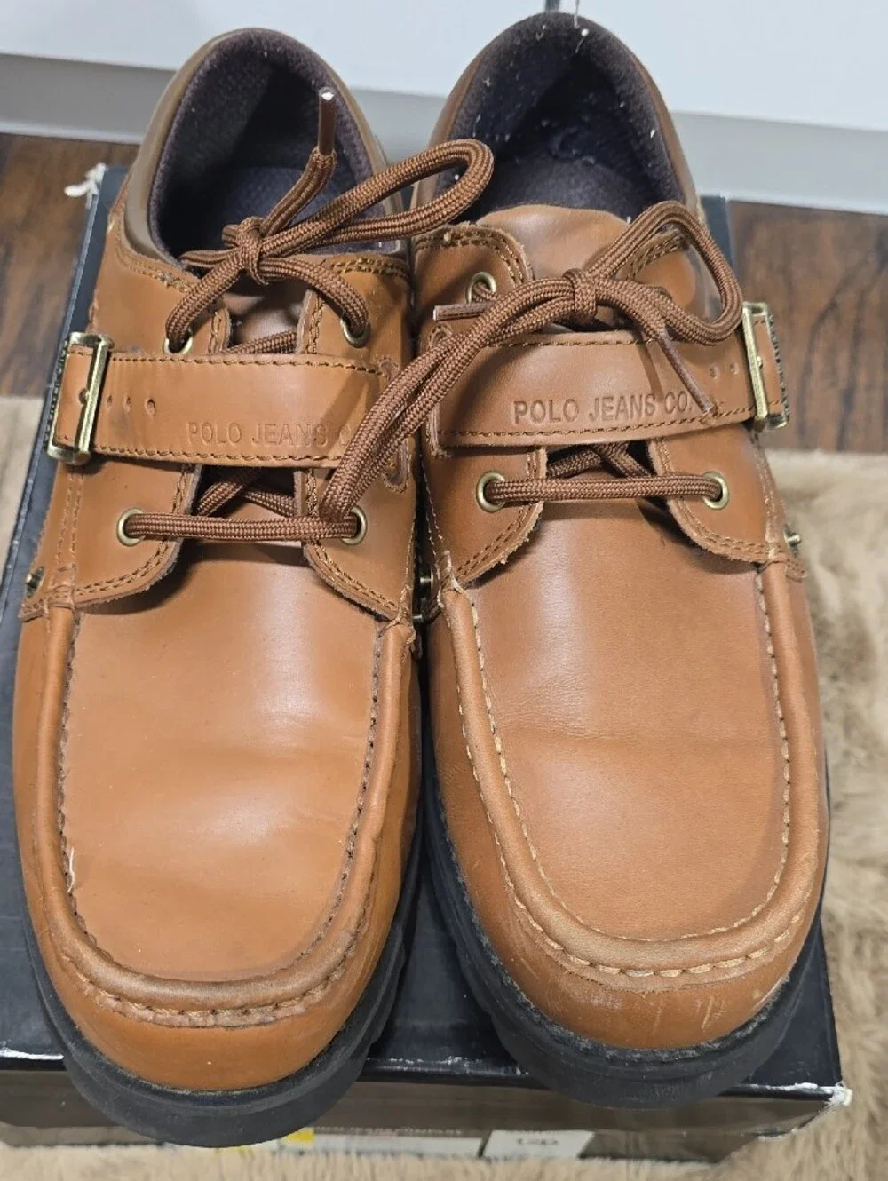 Polo by Ralph Lauren Tan Leather Boat Shoes with Buckle
